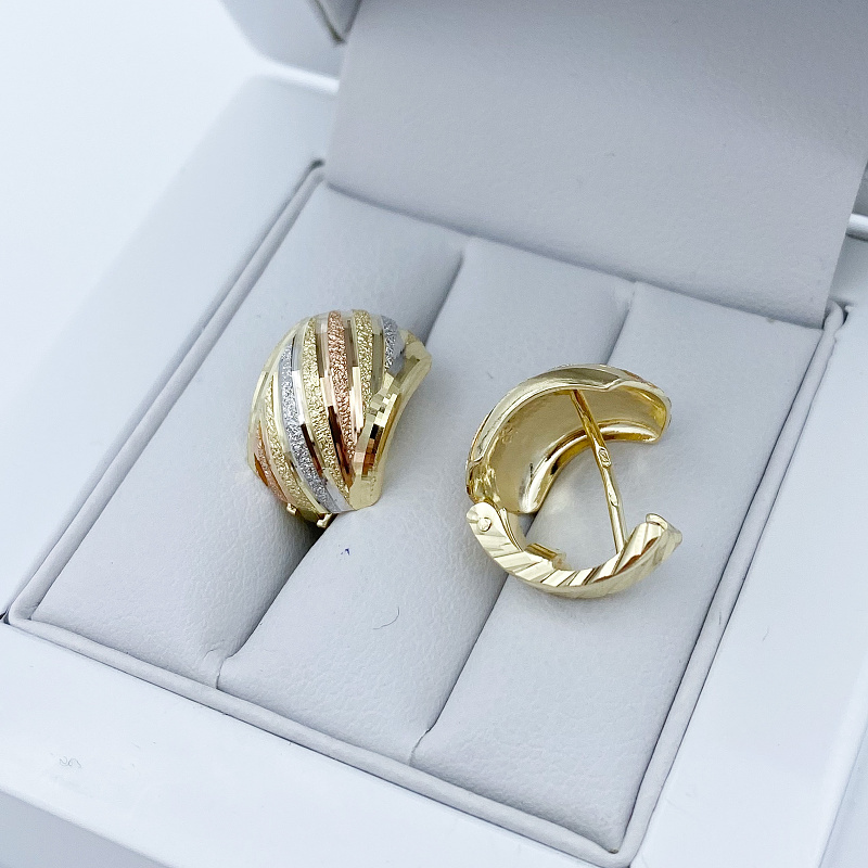 Žluté zlato náušnice tříbarevné